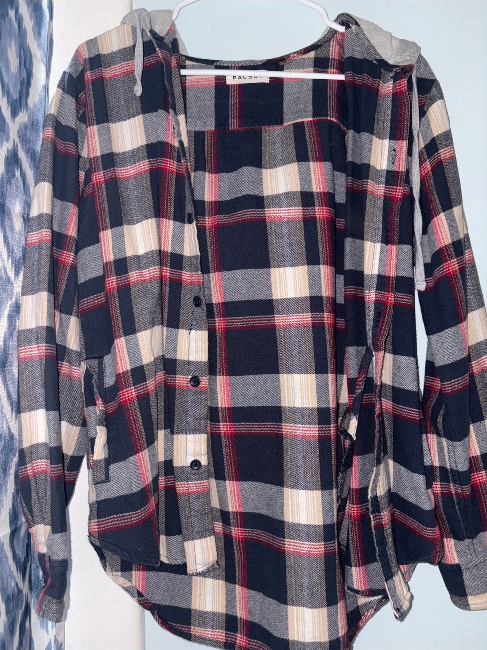 PacSun Black, Cream & Red Plaid Hooded Button-Up